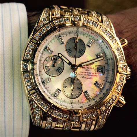 breitling special edition watch gold with diamonds and emeralds|breitling gold watches men.